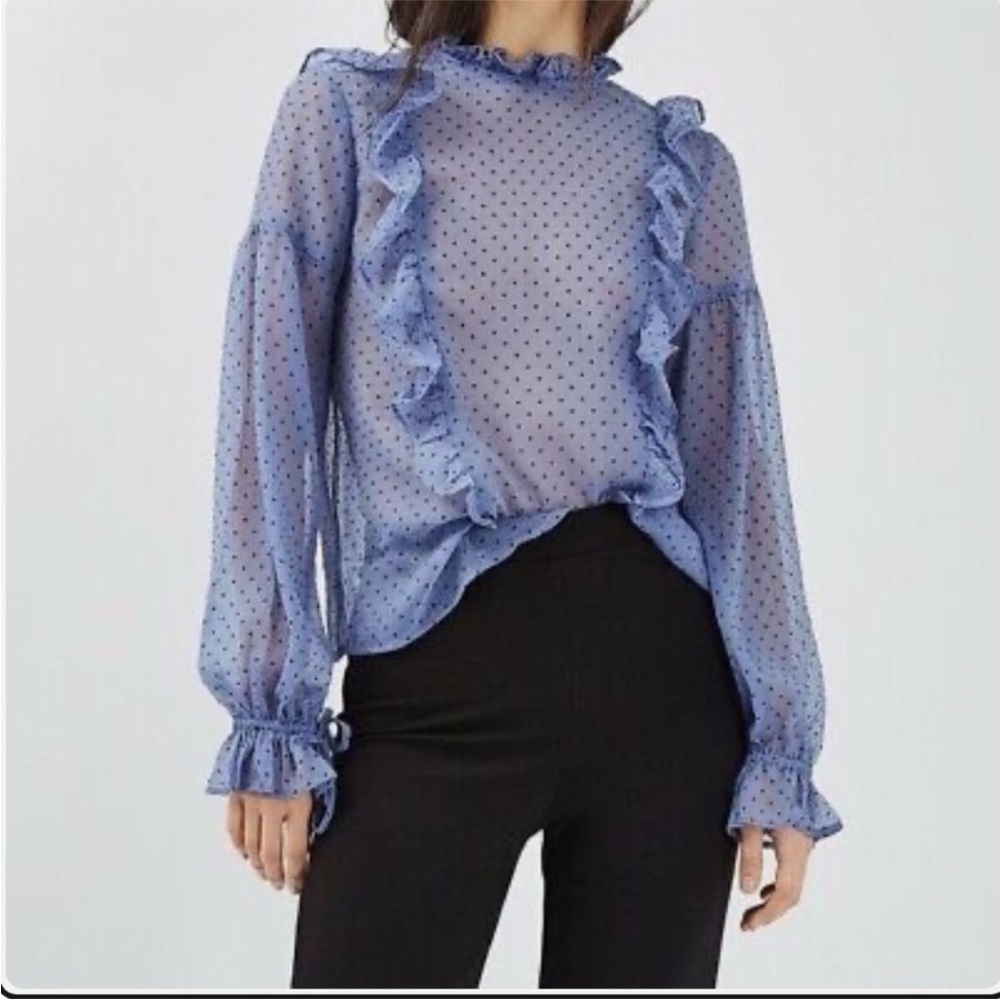 TopShop Sheer Ruffled Polka Dot blouse